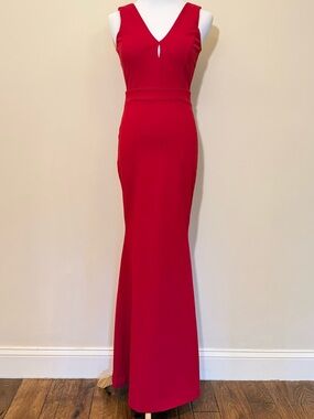 Red Formal Maxi Dress (S) Prom Evening Gown Wedding Guest Elegant Fitted Stretch